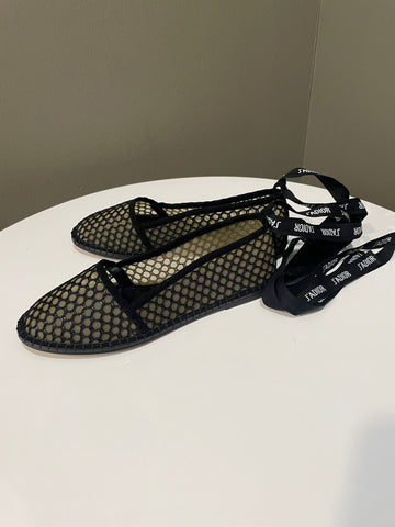 Dior Nicely D Lace Tie Espadrille Black Mesh Size 36.5