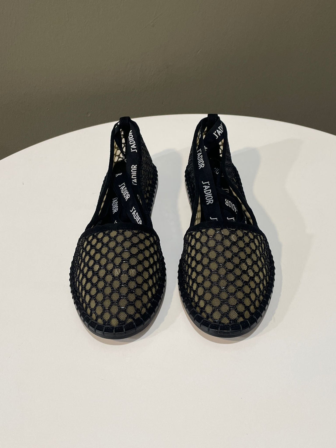 Dior Nicely D Lace Tie Espadrille Black Mesh Size 36.5