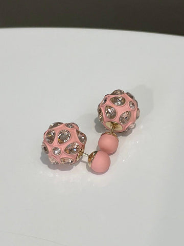 Dior Tribal Pearl Earrings Pink Rhinestones / Pink Matte Pearls