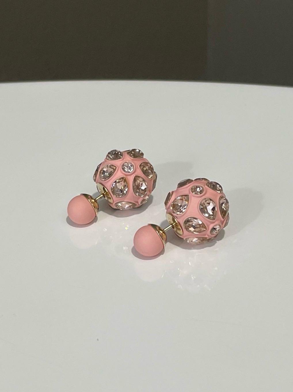 Dior Tribal Pearl Earrings Pink Rhinestones / Pink Matte Pearls