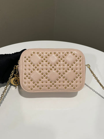 Dior Cannage Studded Lady Dior Camera Bag Powder Beige Lambskin