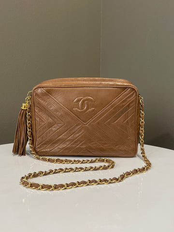 Chanel   Chevron Camera Bag Tan Camel Lambskin