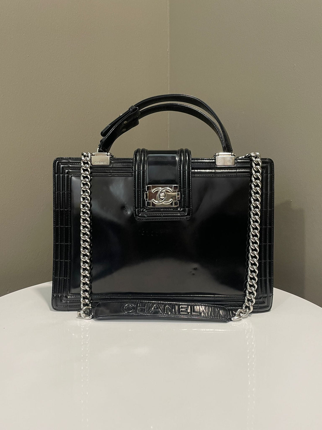 Chanel Boy Tote Bag Black Patent