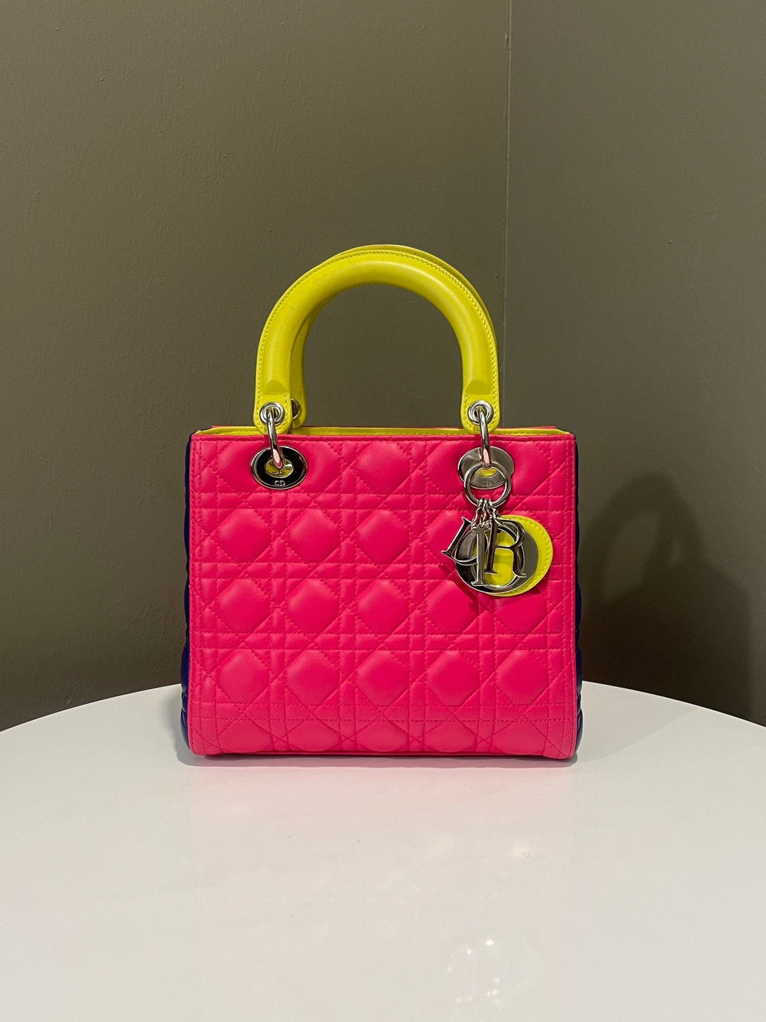 Dior Classic Lady Dior Tri-Color Pink/ Neon /Blue Lambskin