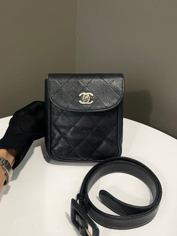 Chanel   Quilted Cc Belt Bag Black Caviar