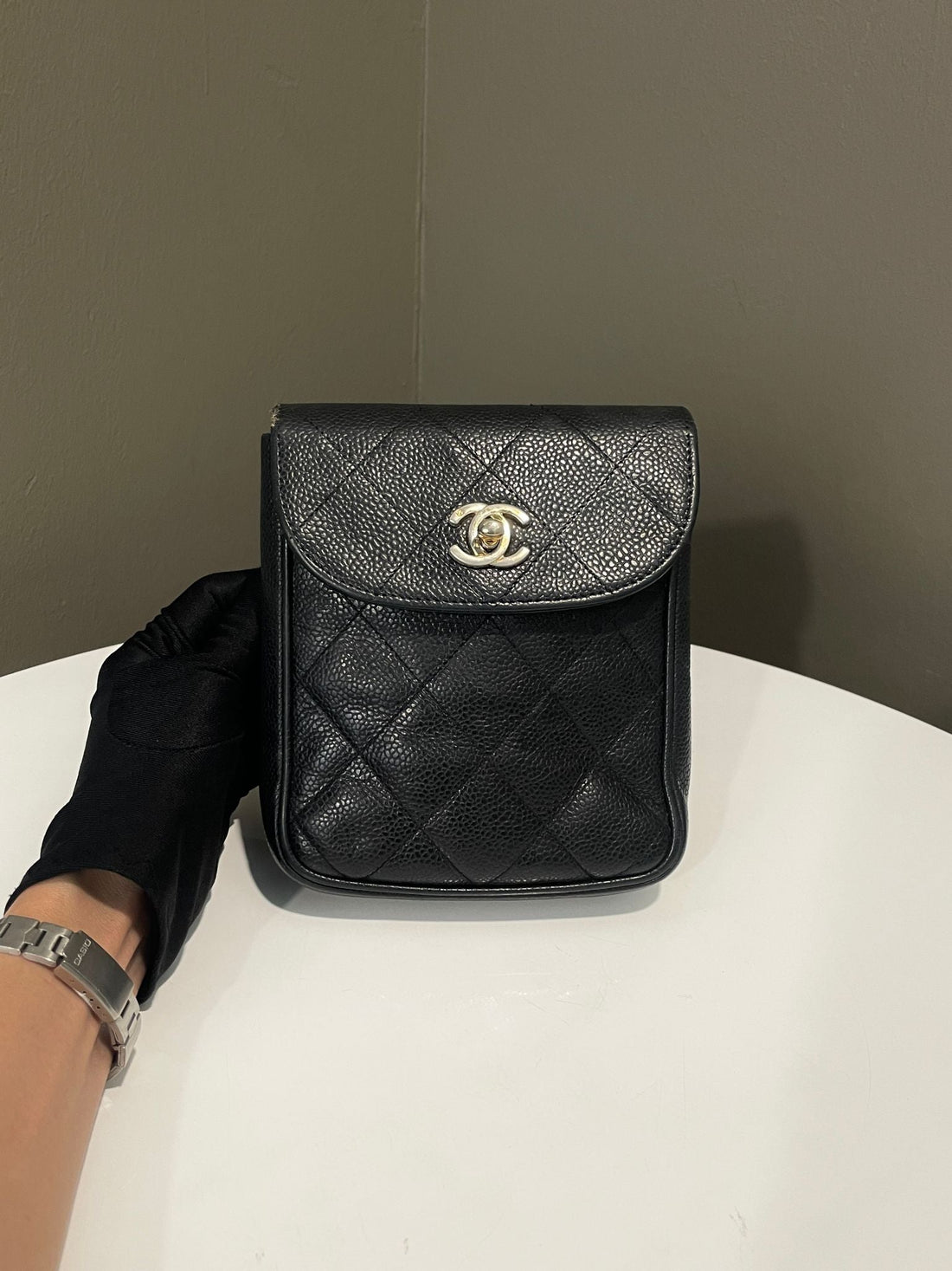 Chanel   Quilted Cc Belt Bag Black Caviar