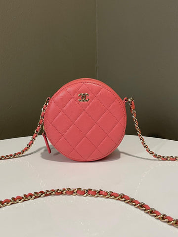 Chanel Round Clutch with Chain Pink Caviar