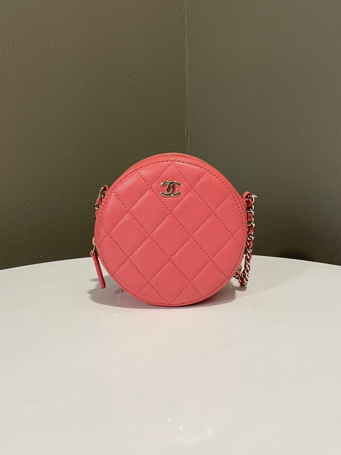 Chanel Round Clutch with Chain Pink Caviar