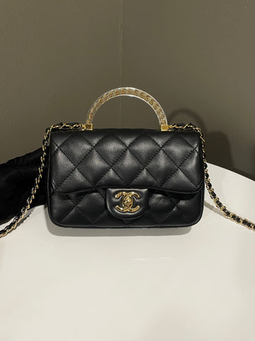 Chanel 24S Quilted Chain Top Handle Flap Chain Black