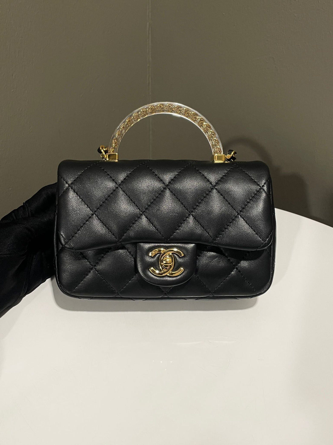 Chanel 24S Quilted Chain Top Handle Flap Chain Black