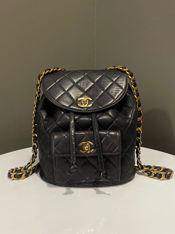 Chanel Quilted   Duma Cc Backpack Black Lambskin