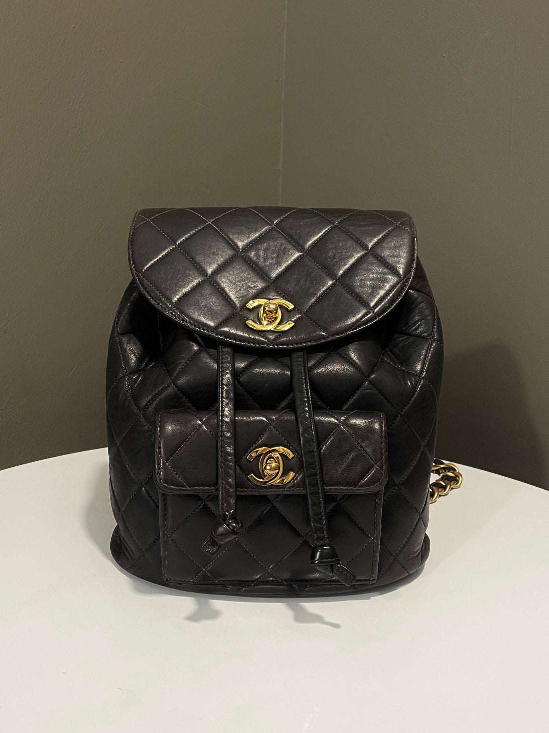 Chanel Quilted   Duma Cc Backpack Black Lambskin