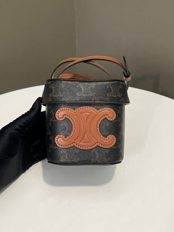 Celine Vanity Box Cuir Tan Canvas/ Calfskin