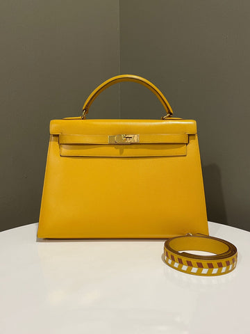 Hermes   Kelly Sellier 32 Jaune Amber Courcheval