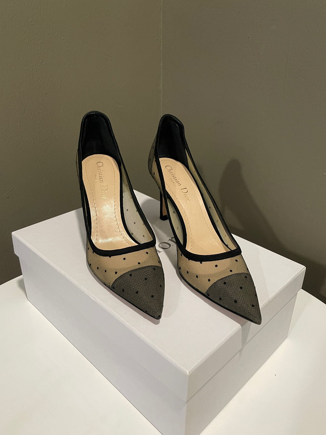 Dior D Moi Dotted Heel Black Mesh Size 37.5 D