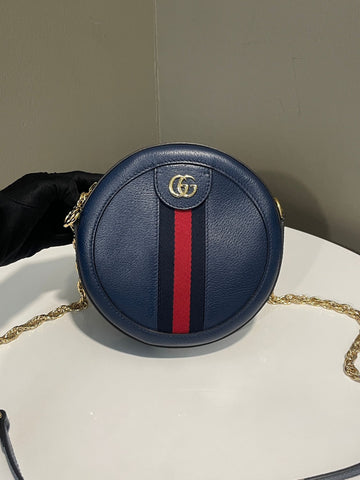 Ophidia Mini Round Shoulder Bag Blue Calf