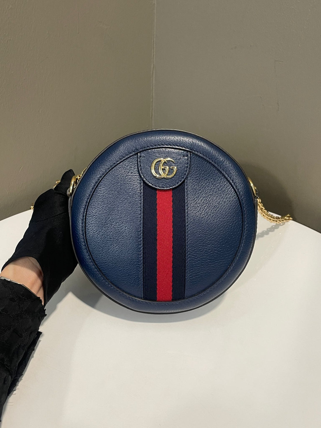 Ophidia Mini Round Shoulder Bag Blue Calf