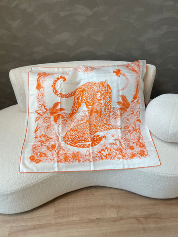 Hermes Jungle Love Scarf 90 Orange / White