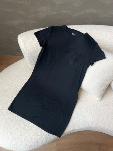 Hermes Embroidered Pocket T-Shirt Dress  Black