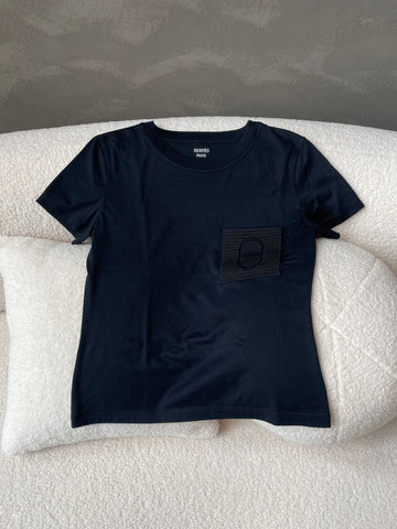 Hermes Embroidered Pocket T-Shirt Black