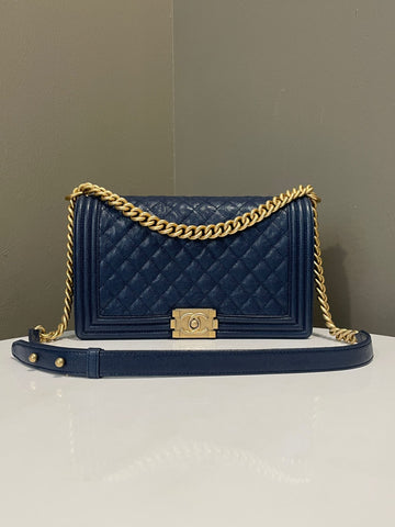 Chanel Quilted New Medium Boy Navy Caviar