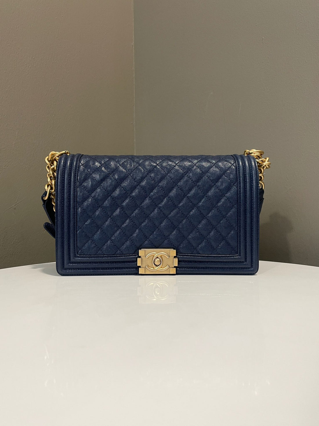 Chanel Quilted New Medium Boy Navy Caviar