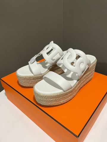 Hermes Ithea 30 Espadrille Blanc Nappa Leather Size 38