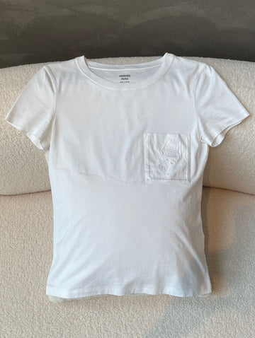 Hermes Embroidered Pocket T-Shirt   White