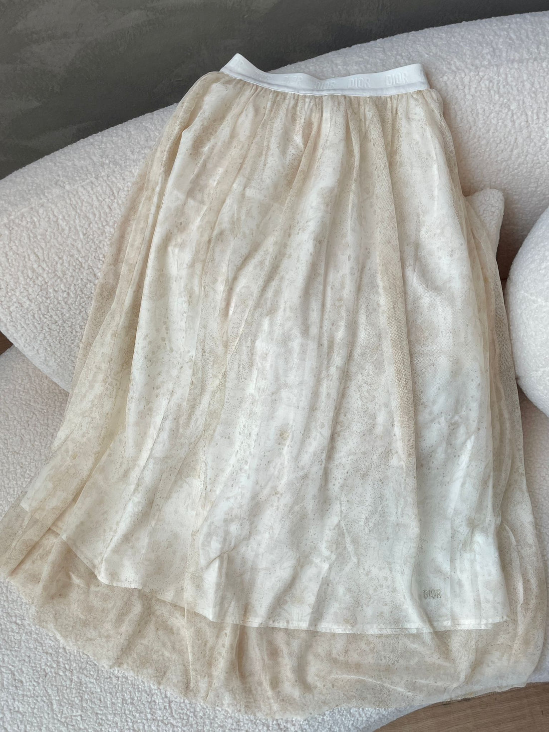 Dior Tulle Long Skirt Cream Mesh