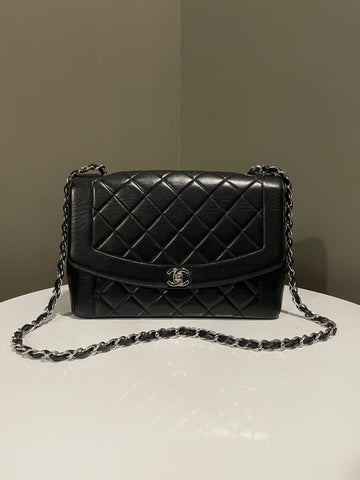 Chanel   Quilted Diana Flap Bag Black Lambskin