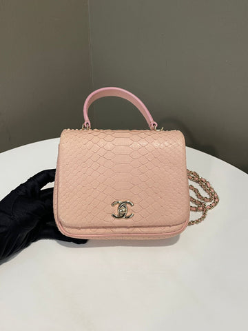 Chanel Python Top Handle Flap Bag Baby Pink Python