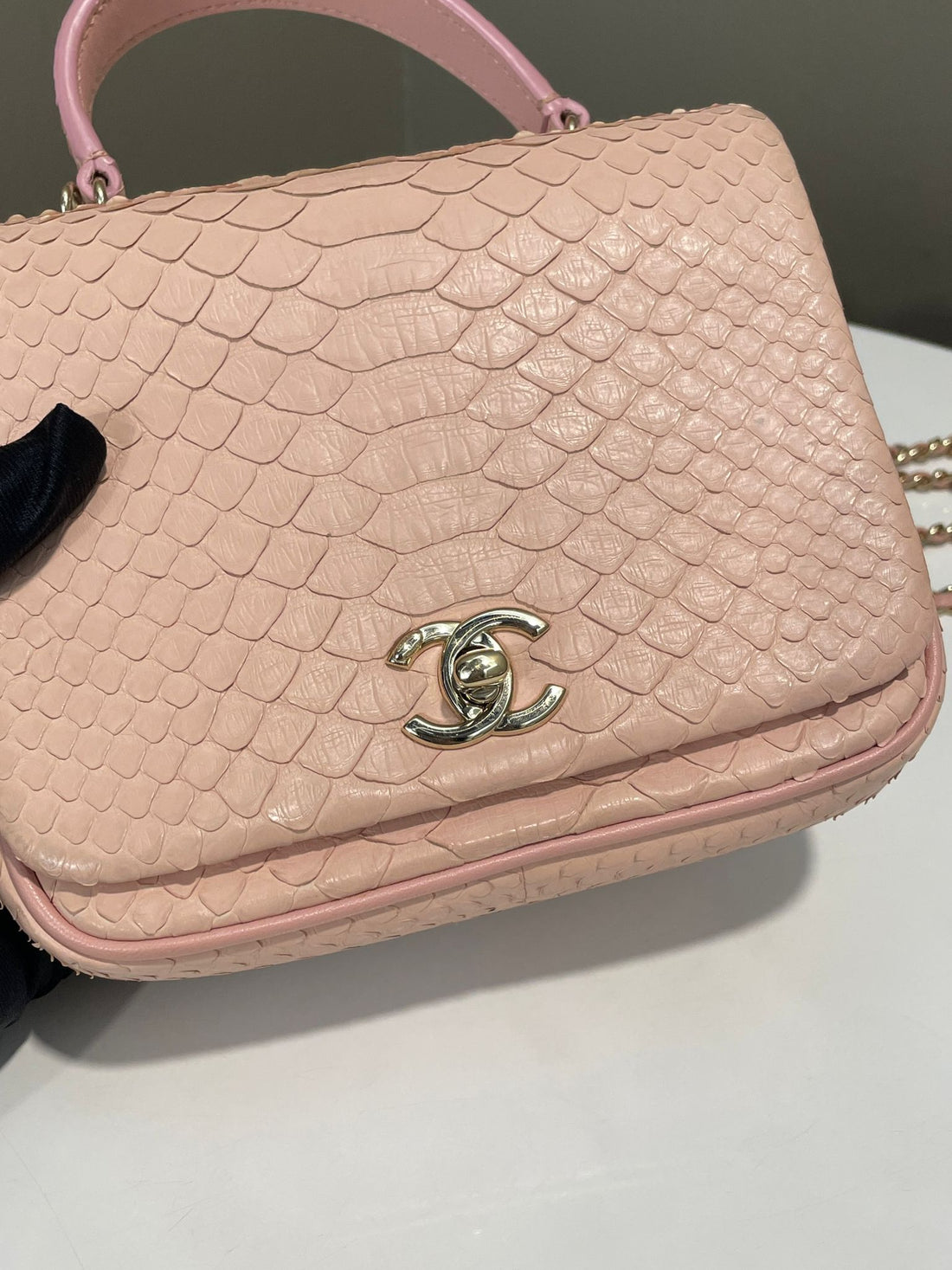 Chanel Python Top Handle Flap Bag Baby Pink Python