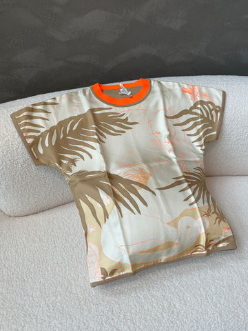 Hermes 'Jungle Love Fluo' Twillaine Printed Sweater Orange / Beige
