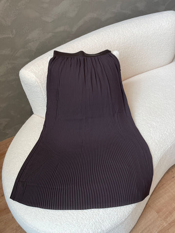 Hermes Pleated Belt Skirt Dark Brown
