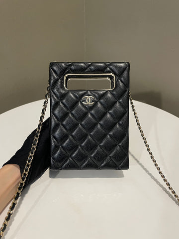 Chanel Evening Handle Chain Box Bag Black Caviar