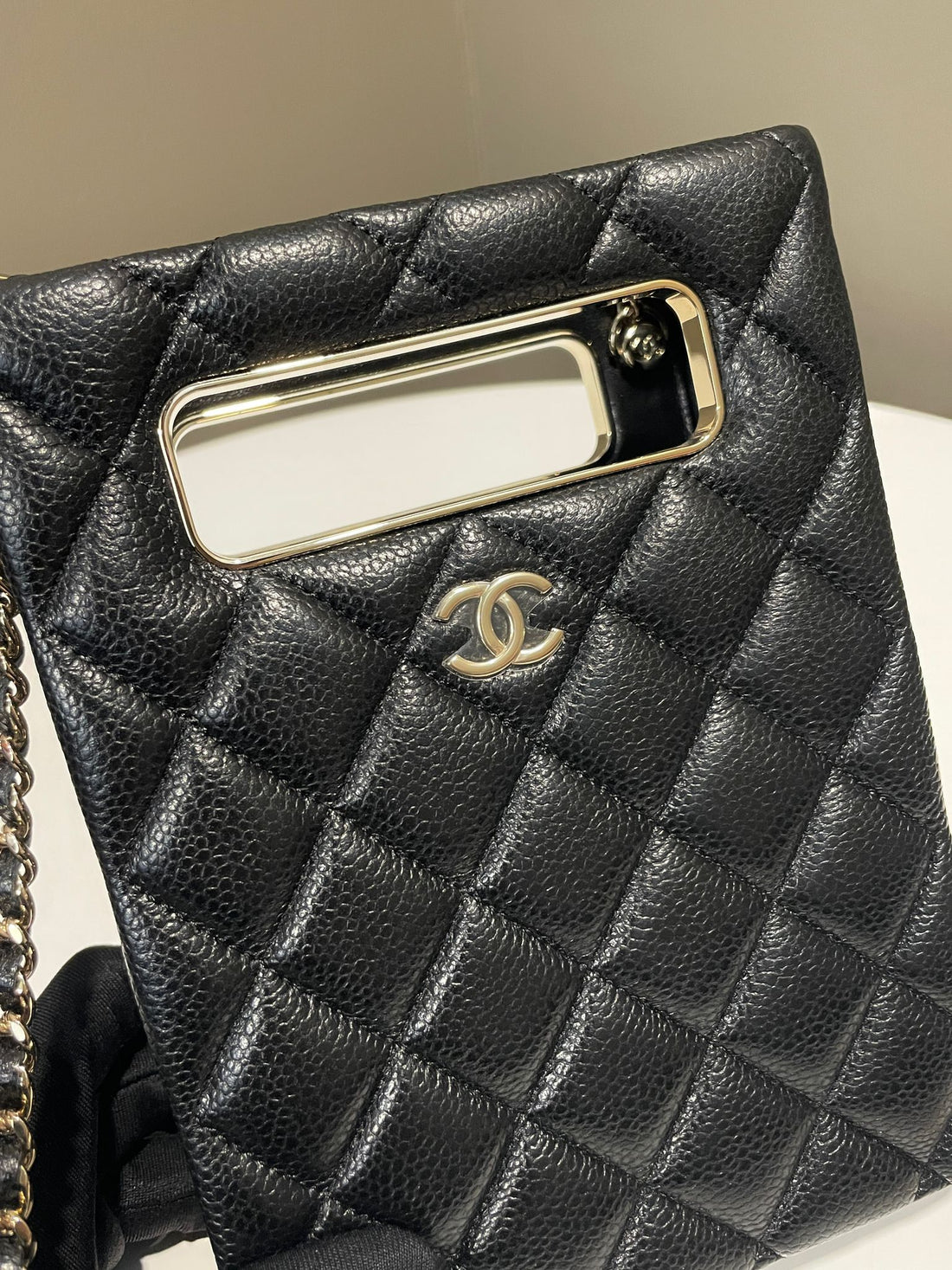 Chanel Evening Handle Chain Box Bag Black Caviar