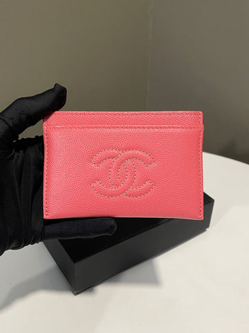 Chanel Interlocking CC Logo Flat Card Holder Pink Caviar