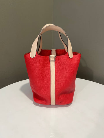 Hermes Picotin 18 Rouge Tomate Clemence / Rose Eglantine Swift