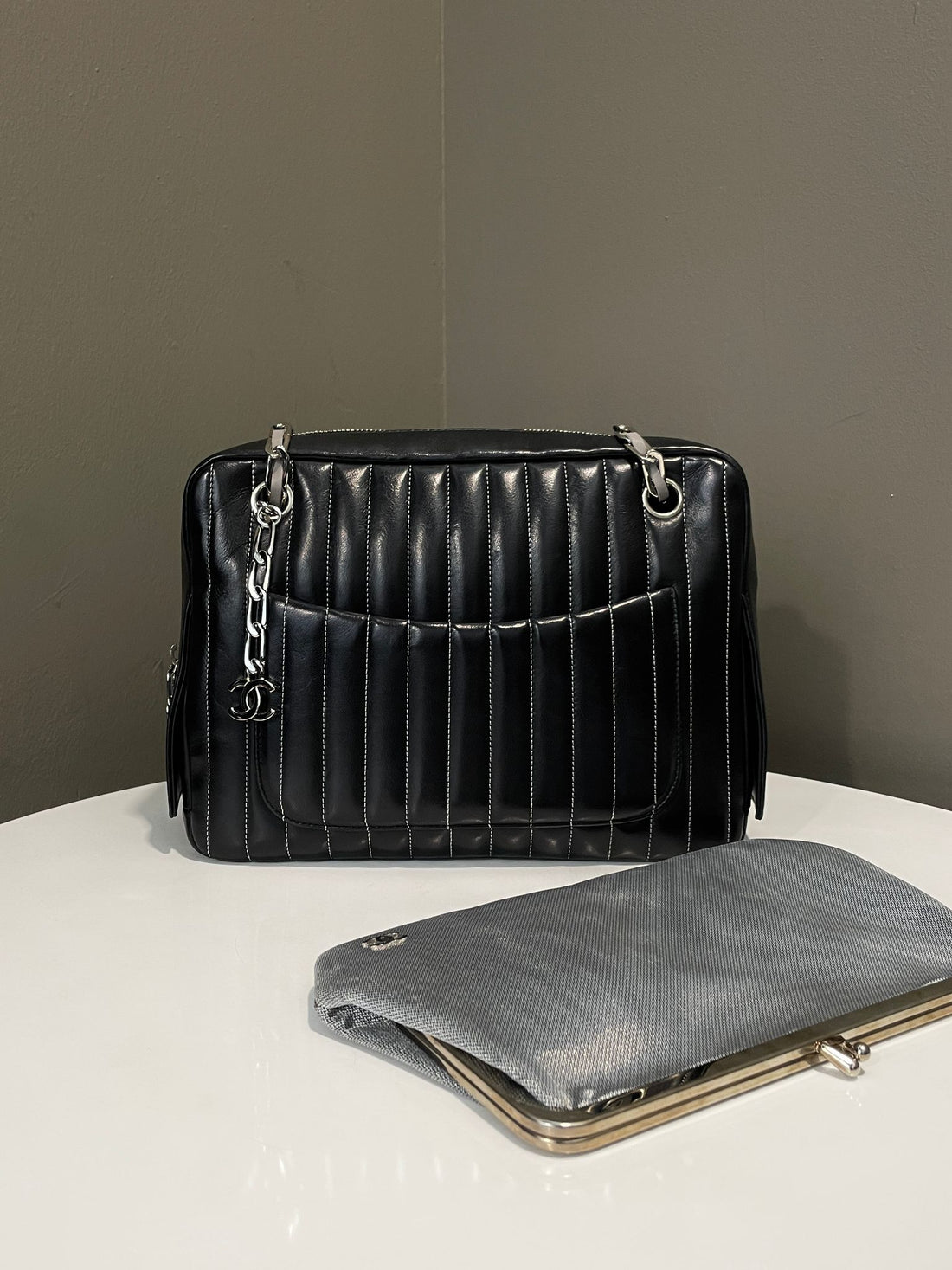 Chanel   Vertical Camera Bag Black Lambskin