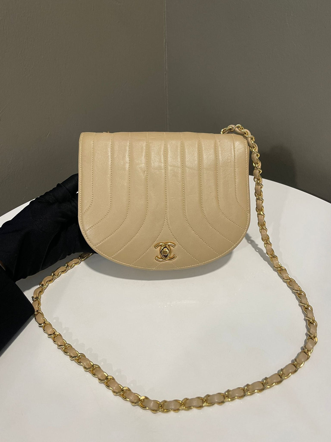 Chanel   Half Moon Flap Beige Lambskin