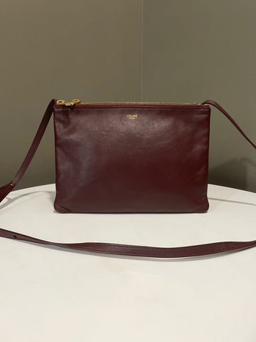 Celine Trio Crossbody Bag  Burgundy Calfskin