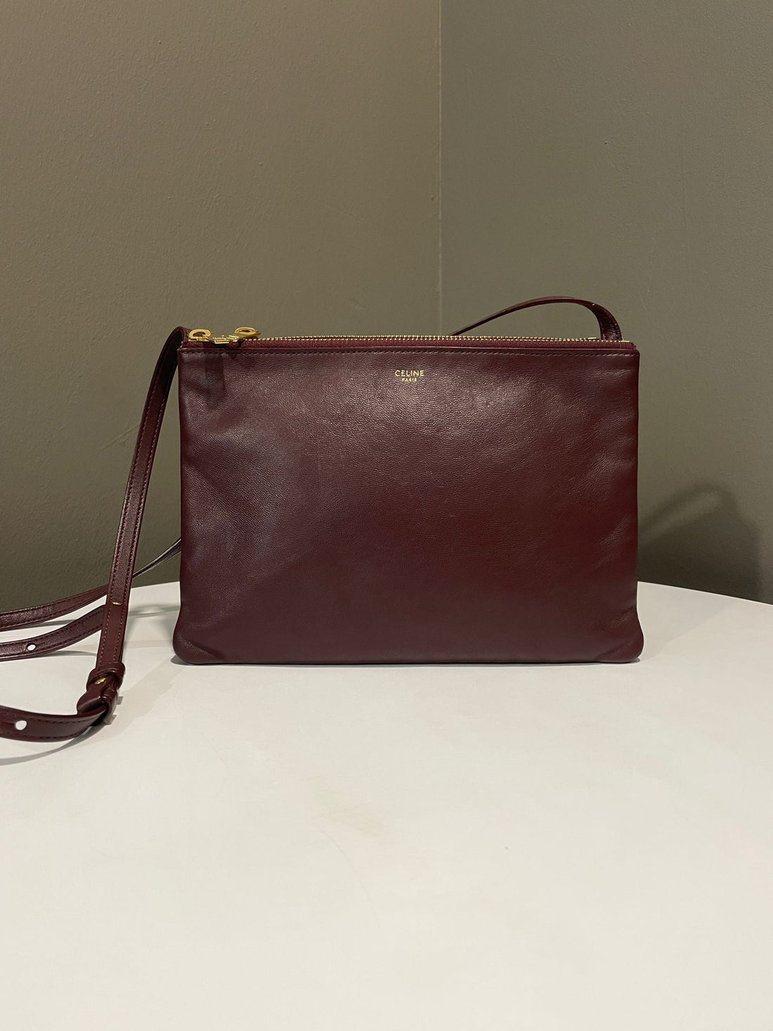 Celine Trio Crossbody Bag  Burgundy Calfskin