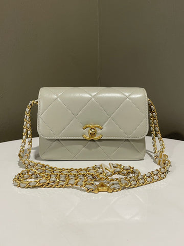Chanel Enamel Letter Chain Mini Flap Bag Light Grey Lambskin
