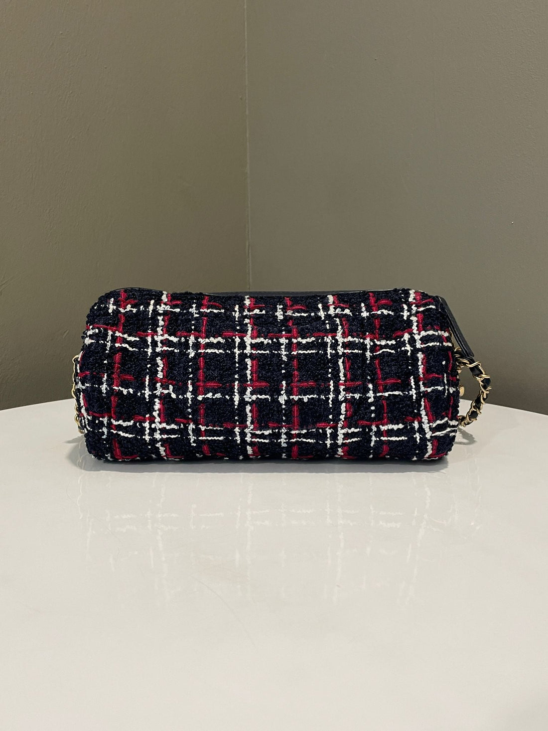 Chanel Round Bowling Bag  Dark Navy / Red Tweed