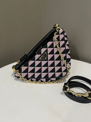 Prada Double Triangular Shoulder Bag Ash Lilac/ Black