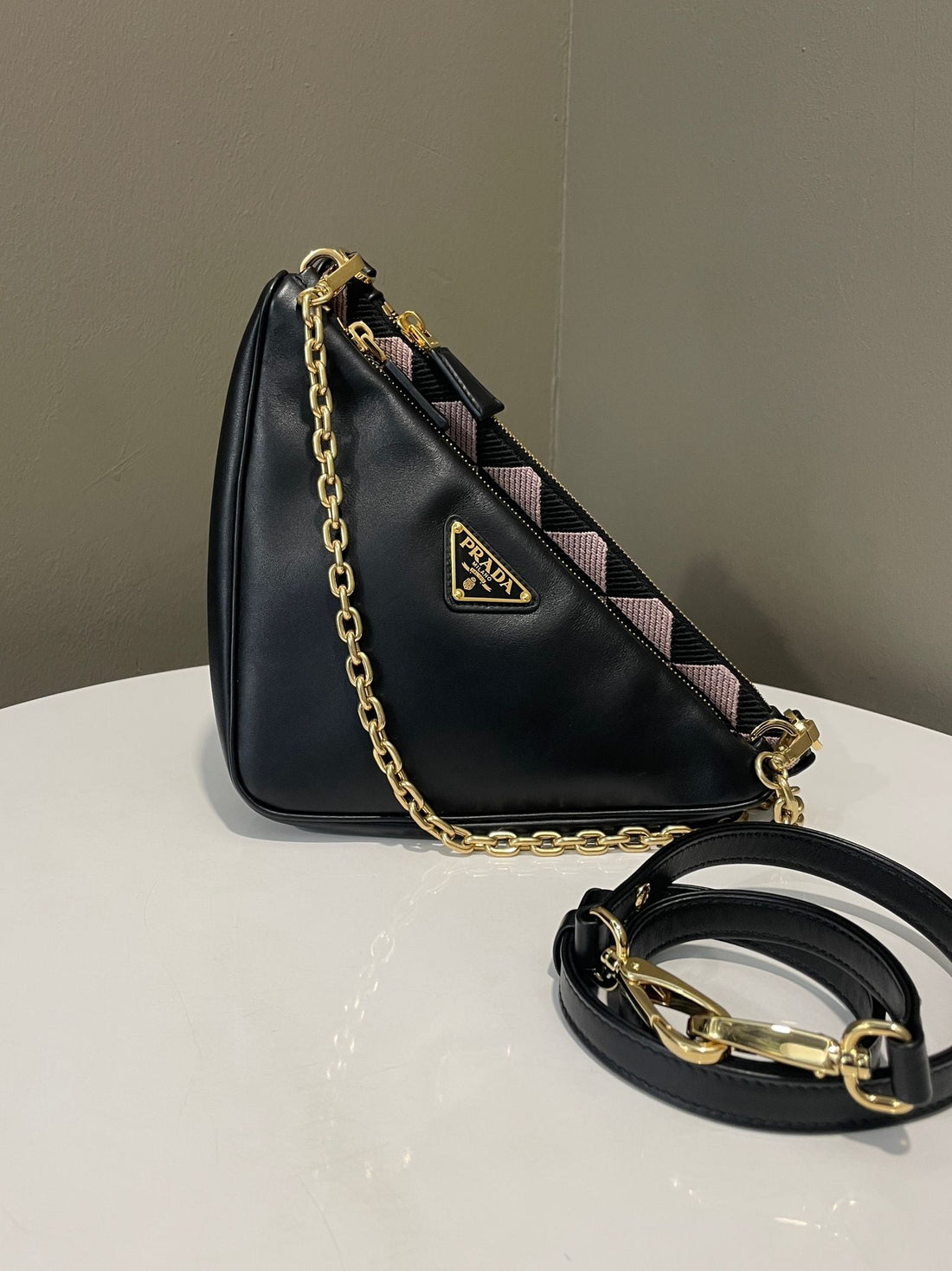 Prada Double Triangular Shoulder Bag Ash Lilac/ Black