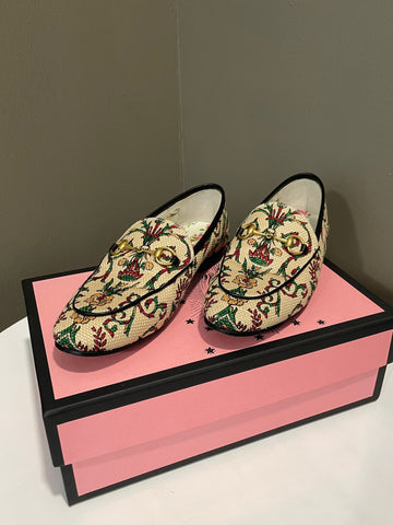 Gucci Garden Jordaan Horsebit Loafers Beige / Multicolor Size 38