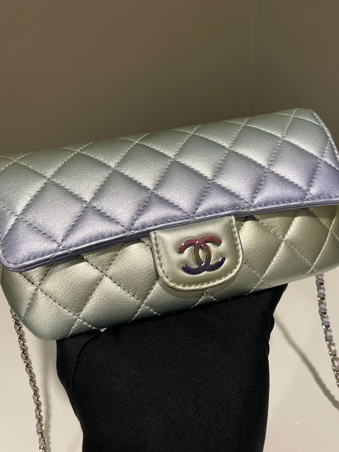 Chanel Glasses Case With Chain Metallic Gradient Calfskin