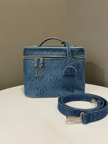 Chanel   Cc Vanity Bag Denim Printed