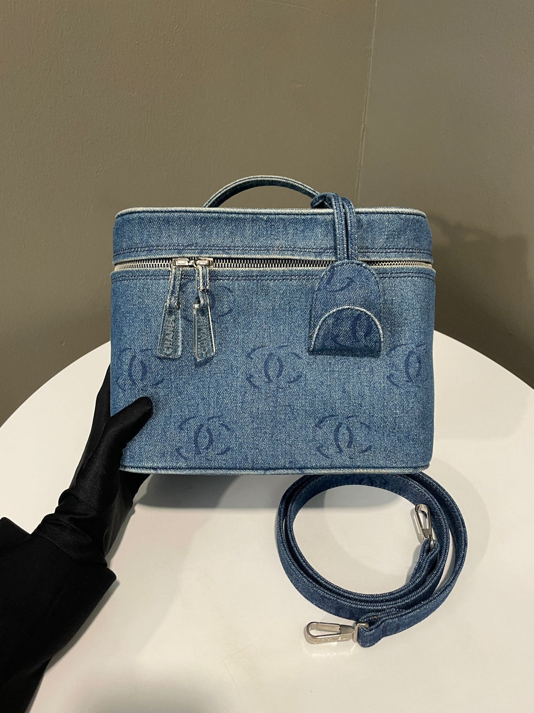 Chanel   Cc Vanity Bag Denim Printed